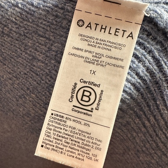 Athleta Blue Ombré Spirit Wool Cashmere Cardigan Sweater Size 1X - Picture 4 of 5
